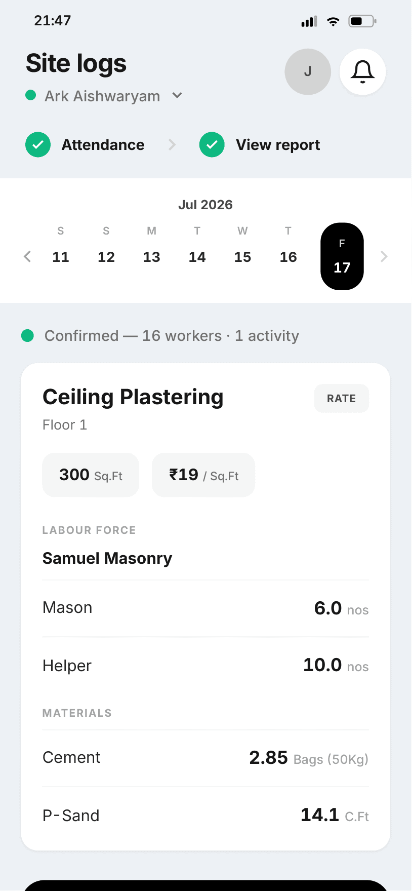 One report links labour, materials, and progress photos